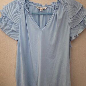 Nanette Lepore Light Blue Pleated Ruffle Sleeve Blouse – Size M